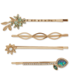 LONNA & LILLY LONNA & LILLY 4-PC. GOLD-TONE CRYSTAL & STONE FLOWER BOBBY PIN SET