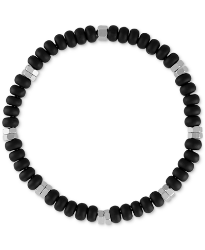 Esquire Men's Jewelry Onyx Bead Stretch Bracelet In Sterling Silver (also In Sodalite), Created For Macy's