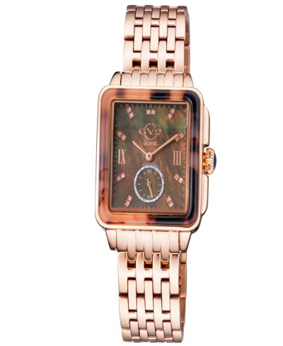 Gevril Women's Bari Tortoise Swiss Quartz Rose Stainless Steel Bracelet Watch 34mm