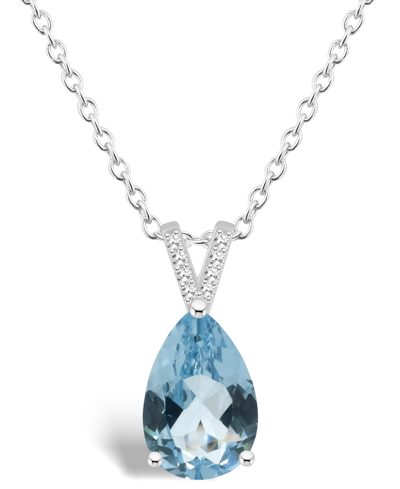 Macy's Women's Sky Blue Topaz (3-2/3 Ct.t.w.) And Diamond Accent Pendant Necklace In Sterling Silver