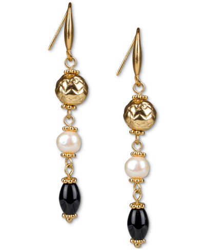 Patricia Nash Gold-tone Bead & Freshwater Pearl Triple Drop Earrings In Med Yellow