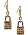 PATRICIA NASH GOLD-TONE PAVE FLORET PADLOCK DROP EARRINGS