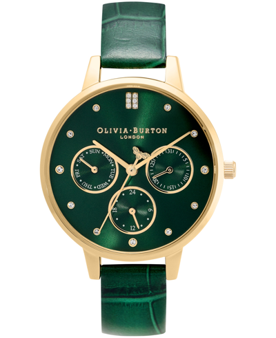 Olivia Burton Women's Multifunction Green Leather Strap Watch 34mm