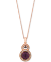 LE VIAN RASPBERRY RHODOLITE (2-1/5 CT. T.W.) & DIAMOND (1/4 CT. T.W.) HALO 18" PENDANT NECKLACE IN 14K ROSE 