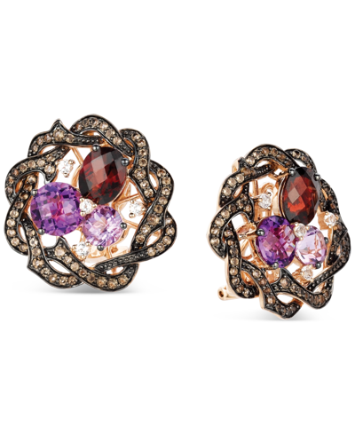 Le Vian Multi-gemstone Cluster Braided Halo Leverback Earrings (16-3/8 Ct. T.w.) In 14k Rose Gold