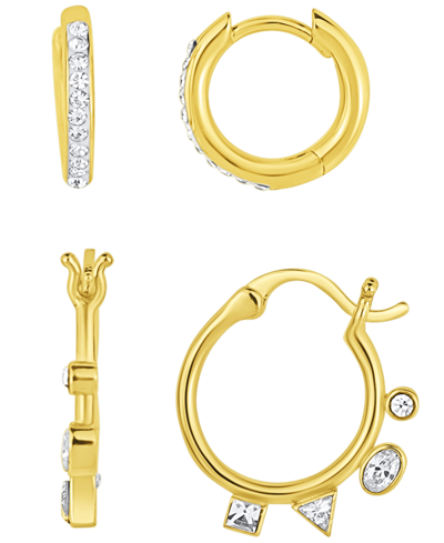 And Now This 2 Pair Crystal Gold-plated Hoop Earring Set