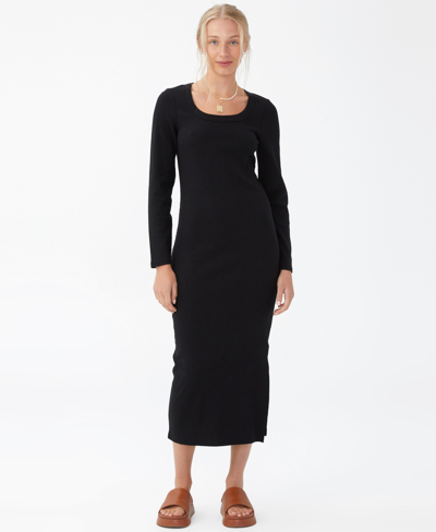 Cotton On Women's Rib Long Sleeve Split Midi Dress In Black