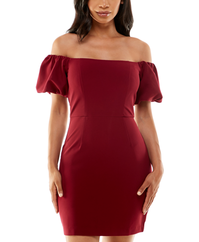 Pear Culture Juniors' Off-the-shoulder Bodycon Dress In Burgundy