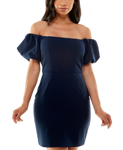 Pear Culture Juniors' Off-the-shoulder Bodycon Dress In Navy