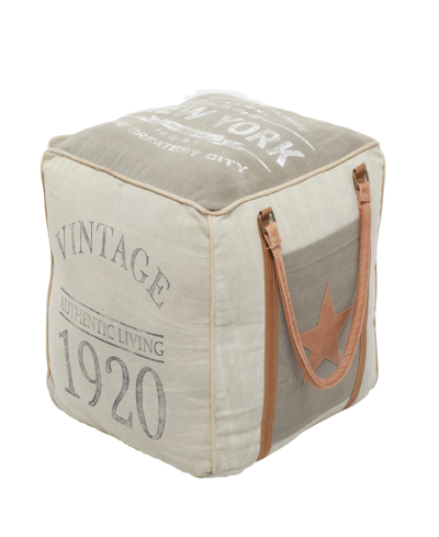 Rosemary Lane Canvas Pouf With Leather Handles, 20" X 20" X 19" In Gray