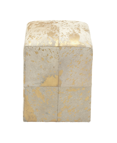 Rosemary Lane Leather Handmade Stool With Patchwork Pattern, 16" X 16" X 16" In Gold-tone