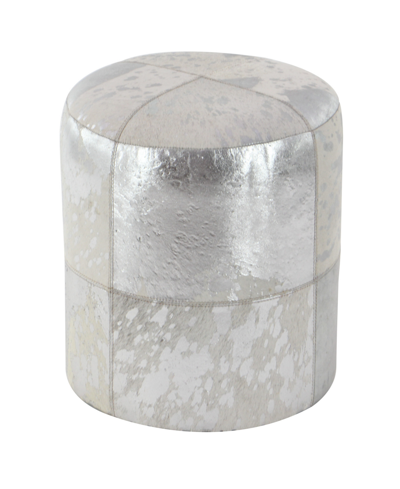 Rosemary Lane Leather Handmade Stool With Patchwork Pattern, 16" X 16" X 16" In Silver-tone