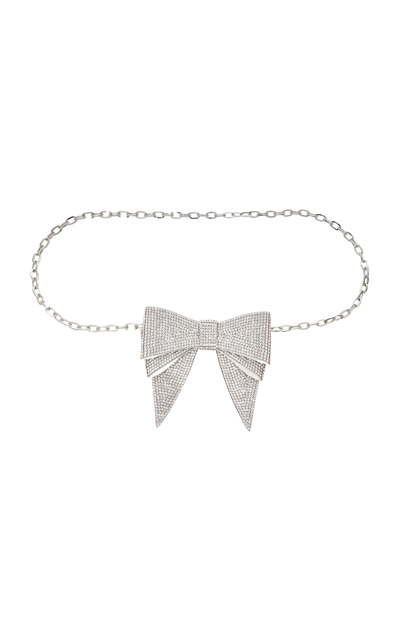 Judith Leiber Crystal Bow Chain Belt In Silver Rhine