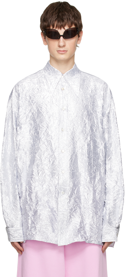 Acne Studios Crinkled Lurex Button-up Shirt In Silver