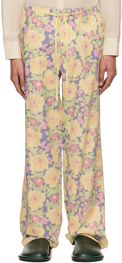 Jacquemus Floral-print Straight-leg Trousers In Yellow