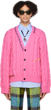 Marni Stitch-detail Cable-knit Cardigan In Pink Fluo