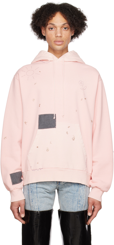 Marni Distressed Cotton Hoodie In Light Pink