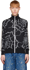 Palm Angels Spider Web Print Hoodie In Black White