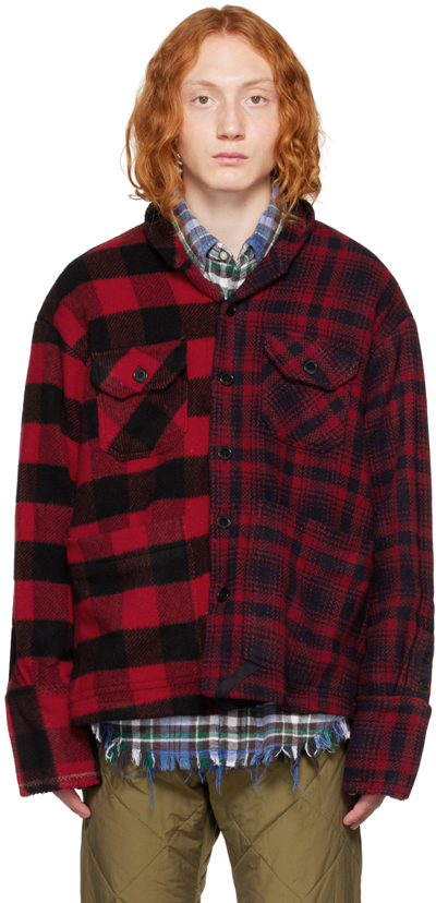 Greg Lauren Checked Shirt Jacket In Black