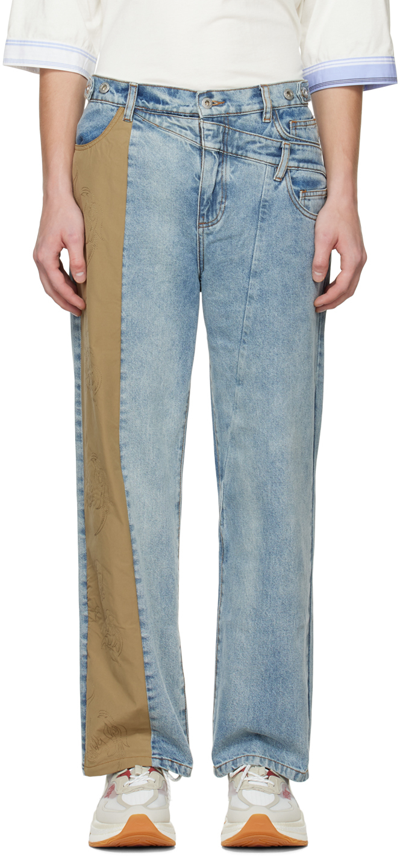 Feng Chen Wang Patchwork Straight-leg Jeans In Blau