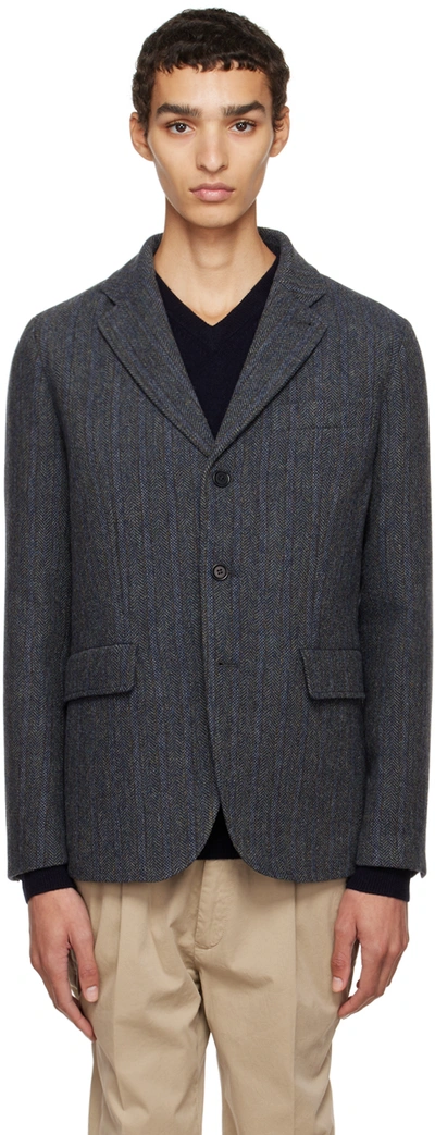 Aspesi Gray Kuki Blazer In 20098 - Navy / Navy