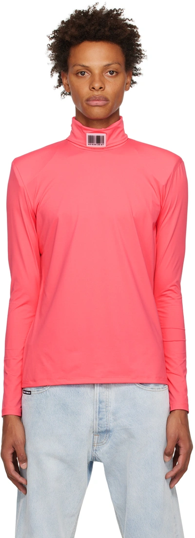 Vtmnts Barcode Long Sleeve Turtleneck Lycra T-shirt In Hot Pink (fuchsia)