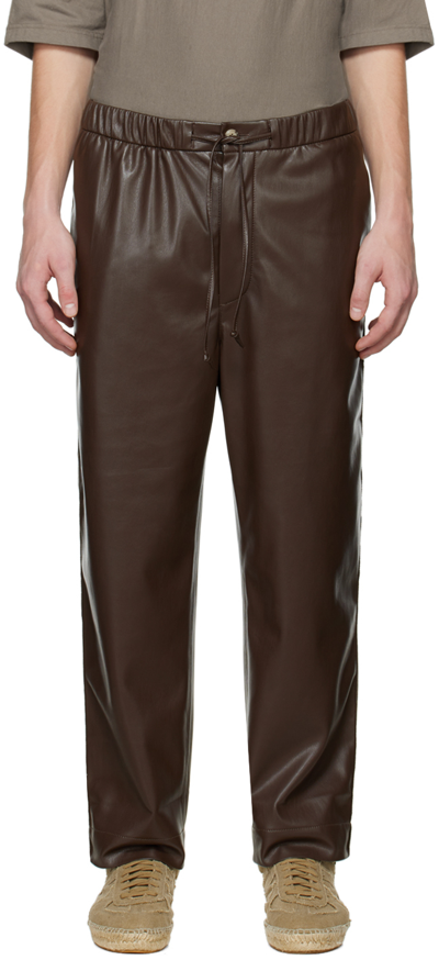 Nanushka Straight-leg Leather-effect Trousers In Braun