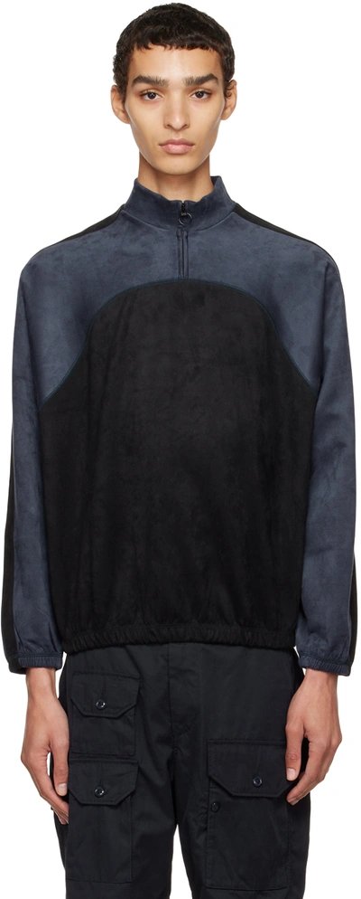 Sasquatchfabrix Navy & Black Half-zip Sweatshirt In Navy Black