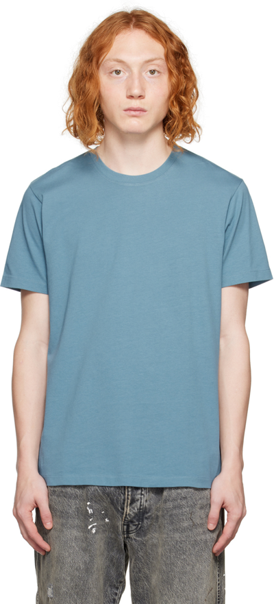 Frame Blue Embroidered T-shirt In Grey Blue