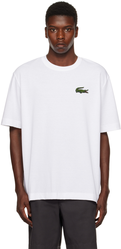 Lacoste Logo-patch Short-sleeved Polo Shirt In Bianco