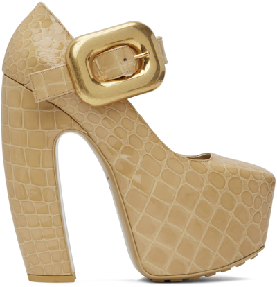 Bottega Veneta Mostra Croc-effect Leather Platform Pumps In Brown