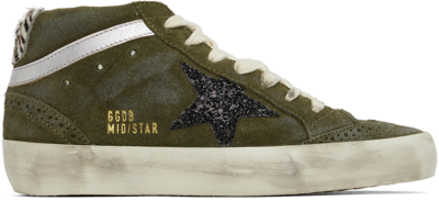 Golden Goose Mid Star Distressed Suede Sneakers In Green