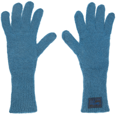 Raf Simons Blue Brushed Gloves In 0079 Grey Blue