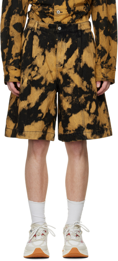 Feng Chen Wang Tie-dye Cotton Bermuda Shorts In Black/orange