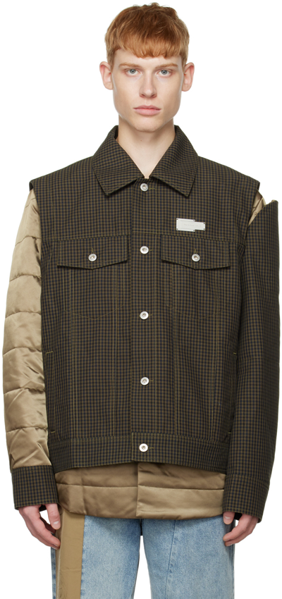 Feng Chen Wang Green & Khaki Layered Jacket In Green Check/kahki