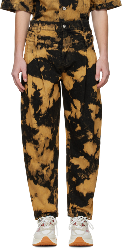 Feng Chen Wang Tie-dye Double-waist Tapered Trousers In Black/orange