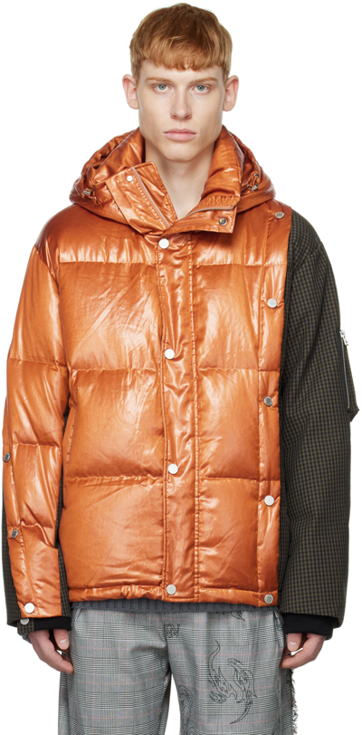 Feng Chen Wang Orange & Green Deconstructed Down Jacket In Black/orange