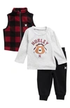 Hurley Babies' Polar Fleece Vest, Long Sleeve T-shirt & Joggers Set In Gym Red