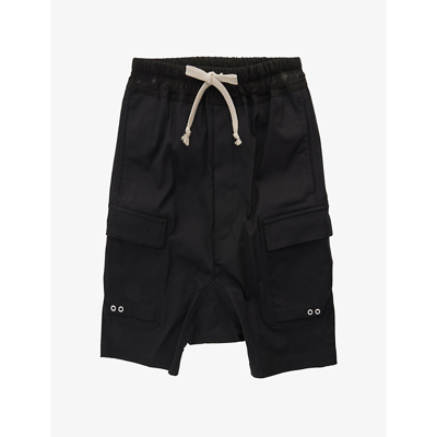 Rick Owens Kids' Pods Cotton Cargo Shorts In Black