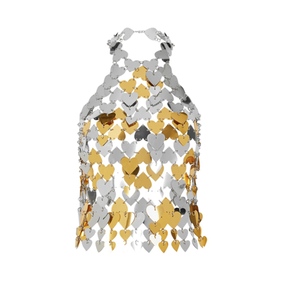 Rabanne Silver And Gold-tone Chain-link Halterneck Top In Silver Gold
