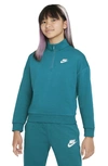 Nike Kids' Club Fleece Half Zip Sweatshirt In Bright Spruce/ White