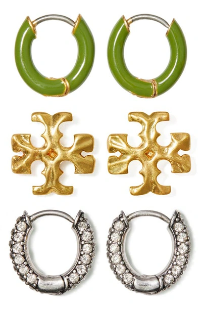 Tory Burch Women's Roxanne 3-piece 18k Gold-plated, Silvertone, Enamel & Glass Earring Set In Multi