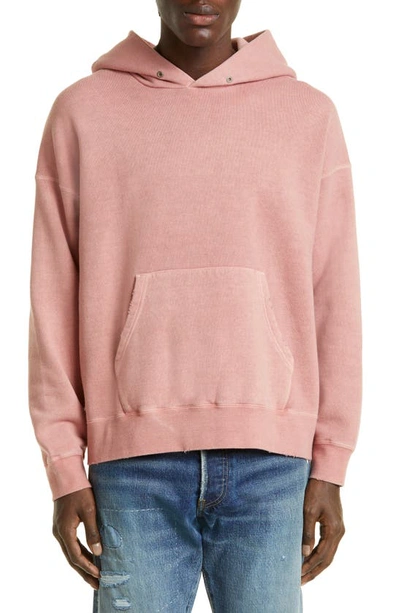 Visvim Distressed Garment-dyed Cotton-jersey Hoodie In Pink
