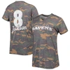 MAJESTIC MAJESTIC THREADS LAMAR JACKSON CAMO BALTIMORE RAVENS NAME & NUMBER V-NECK TRI-BLEND T-SHIRT