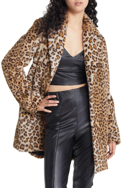 Lulus Harleston Leopard Faux Fur Coat In Tan Leopard Print