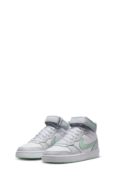 Nike Kids' Court Borough Mid 2 Basketball Shoe In Pure Platinum/white/mint Foam