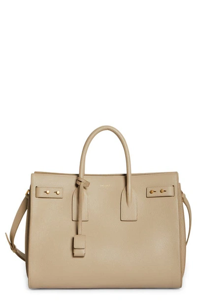 Saint Laurent Medium Sac De Jour Leather Top Handle Bag In Sea Salt