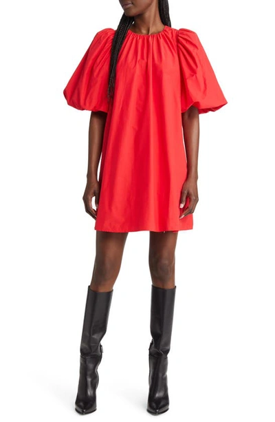 open lace back dress One Shoulder Puff Sleeve Bodycon Dress in Red main image 0