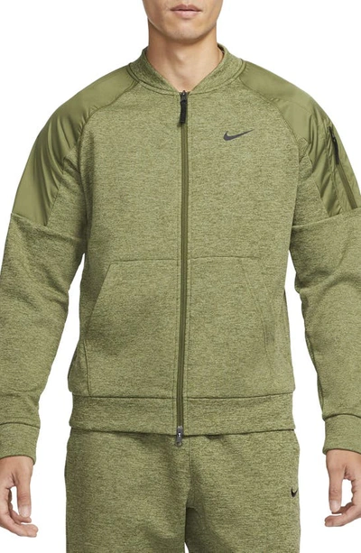 Nike Therma-fit Water Repellent Full Zip Bomber Jacket In Green