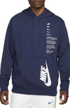Nike Brushed Pullover Hoodie In Midnight Navy